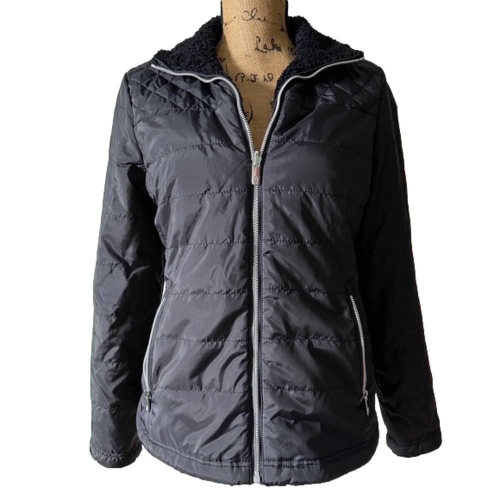 Free Country Jacket Women's Small Black FreeCycle Cloud Lite Reversible Faux Fur